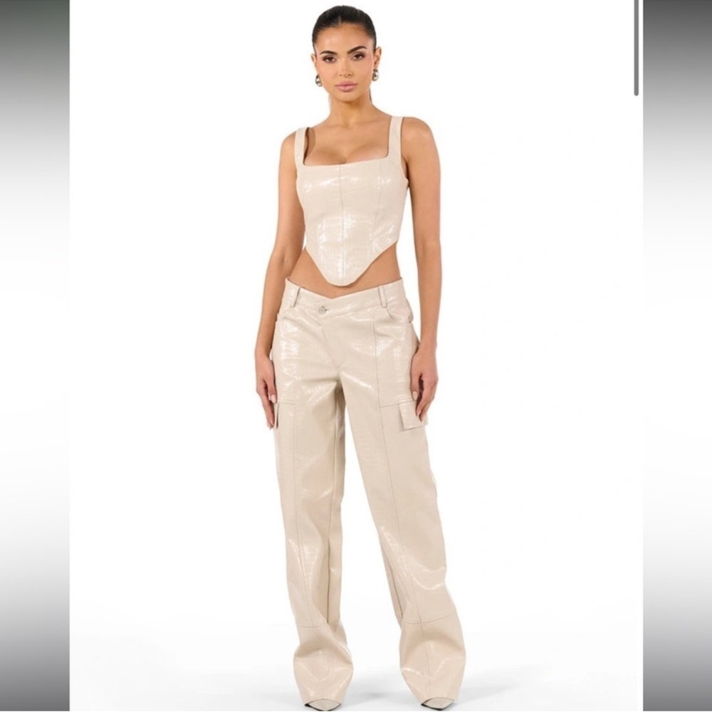 Naked Wardrobe Women's cream Croc pant & corset top set